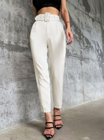 Pantaloni Colanti si Blugi - Pantaloni Office + Curea CADOU - Alb