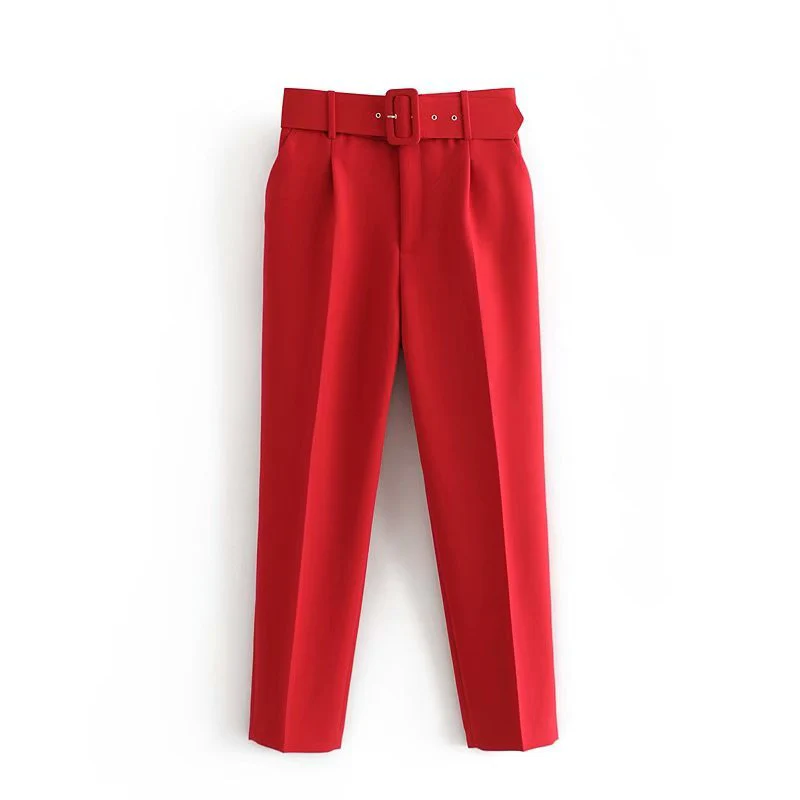 Pantaloni Colanti si Blugi - Pantaloni Office + Curea CADOU - Rosu