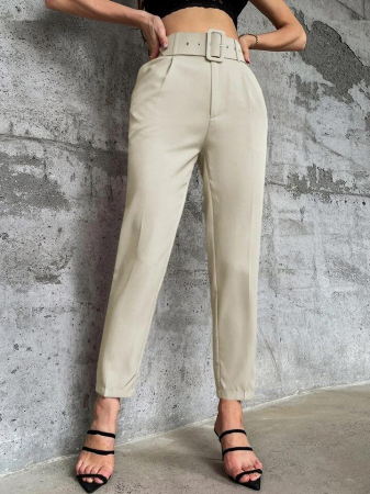 Pantaloni Colanti si Blugi - Pantaloni Office + Curea CADOU - Crem