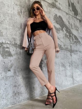 Pantaloni Office + Curea CADOU - Roz Pudra [3]
