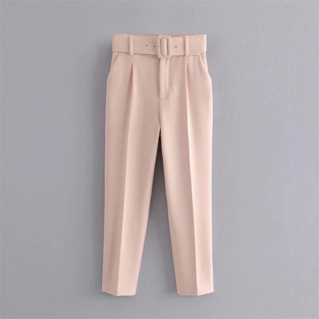 Pantaloni Office + Curea CADOU - Roz Pudra [4]