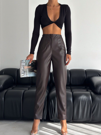 Pantaloni Colanti si Blugi - Pantaloni Office Karol Piele - Maro inchis