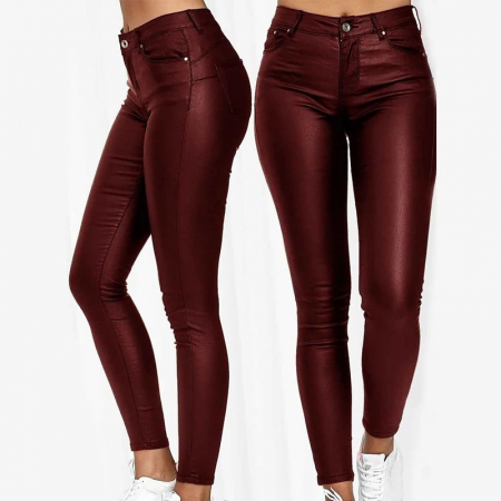 Pantaloni Colanti si Blugi - Pantaloni pelicula piele - Visiniu