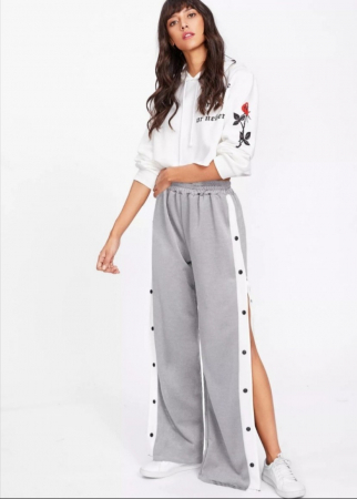 Pantaloni Sport cu Capse Evazati - Gri [1]