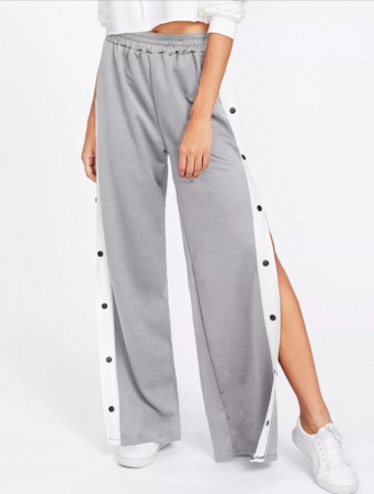 Pantaloni Colanti si Blugi - Pantaloni Sport cu Capse Evazati - Gri