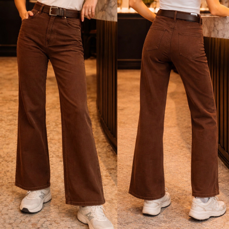 Pantaloni wide leg din catifea + curea CADOU – Cocoa Flow [2]