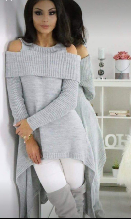 Bluze si tricouri - Pulover Asimetric Off-Shoulder - Gri