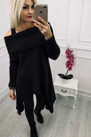 Pulover Asimetric Off-Shoulder - Negru [1]