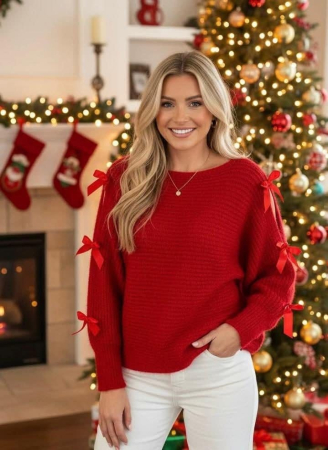 Bluze si tricouri - Pulover cu fundite - Rosu