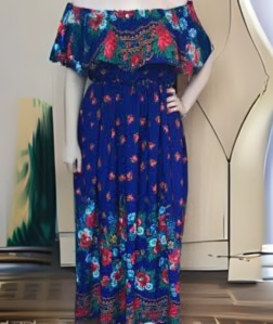 Rochii Tradiționale - Rochie Albastra Florala -MAMA