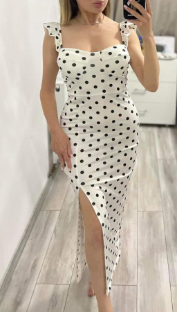 Noutati - Rochie Costina Alb cu Buline Negre