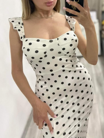 Rochie Costina Alb cu Buline Negre [1]