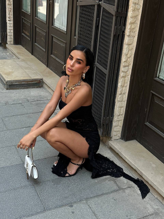 Rochie elegantă asimetrică din dantelă ISABELLA - Negru [2]