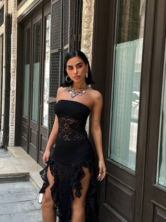 Rochie elegantă asimetrică din dantelă ISABELLA - Negru [1]