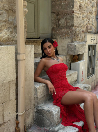 Rochie elegantă asimetrică din dantelă ISABELLA - Rosu [3]