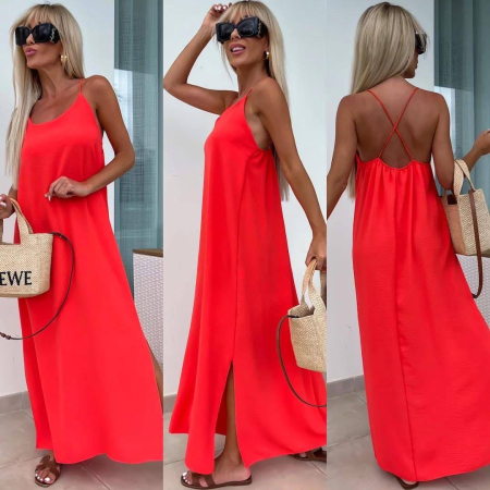 Rochii și Fuste - Rochie maxi vaporoasă cu spatele gol Summer Glow - Roșu Coral