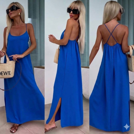 ÎMBRĂCĂMINTE - Rochie maxi vaporoasă cu spatele gol Summer Glow - Albastru Royal