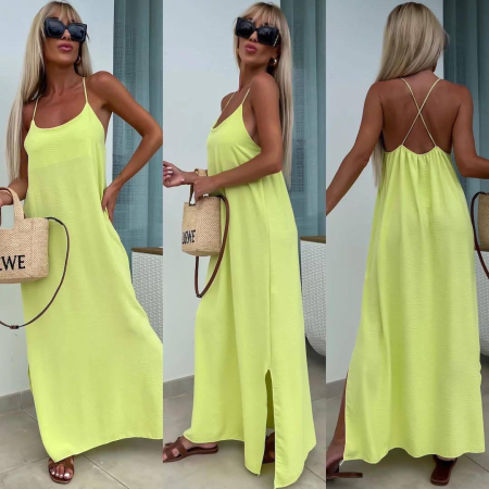 ÎMBRĂCĂMINTE - Rochie maxi vaporoasă cu spatele gol Summer Glow - Galben Neon
