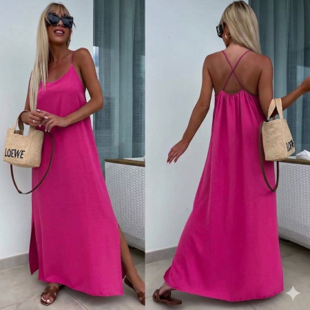 Rochii și Fuste - Rochie maxi vaporoasă cu spatele gol Summer Glow - Roz Fuchsia