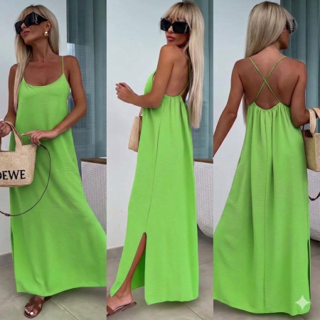ÎMBRĂCĂMINTE - Rochie maxi vaporoasă cu spatele gol Summer Glow - Verde Lime