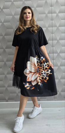 Rochii și Fuste - Rochie neagră midi asimetrică Floral Chic – Wild Flower