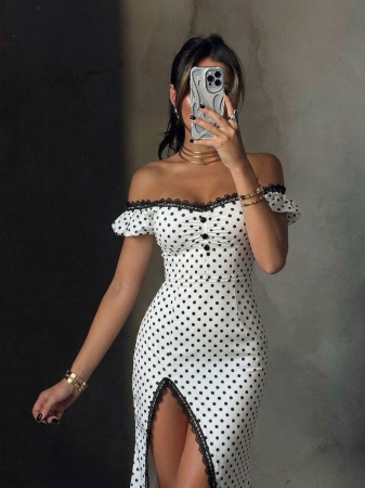 Rochie Midi Eleganta Rossy Polka - Alb [1]
