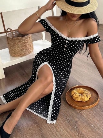 NOUTĂȚI - Rochie Midi Eleganta Rossy Polka - Negru