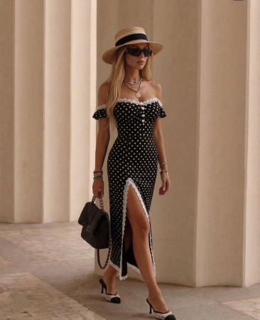 Rochie Midi Eleganta Rossy Polka - Negru [2]