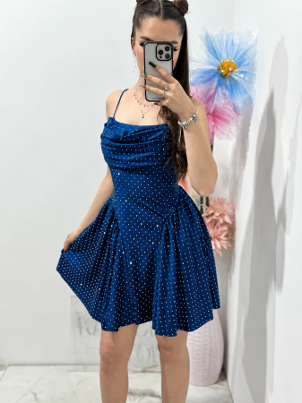 Rochii și Fuste - Rochie mini accesorizata ALBASTRU - Glam Dots