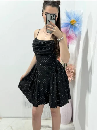 Rochii și Fuste - Rochie mini accesorizata NEGRU - Glam Dots