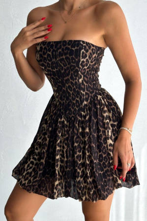 Rochie Mini Elegantă Selina Leopard - Maro [2]