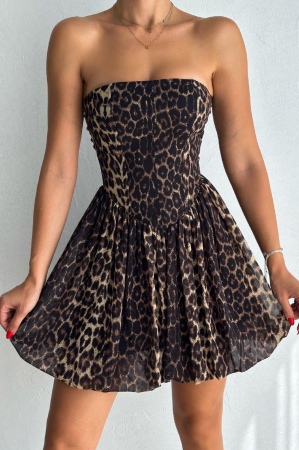 NOUTĂȚI - Rochie Mini Elegantă Selina Leopard - Maro