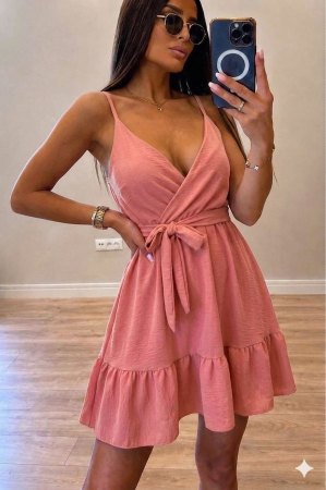 ÎMBRĂCĂMINTE - Rochie mini petrecută Selena - Roz pudra