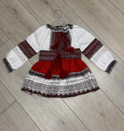 Îmbrăcăminte copii - Compleu traditional cu brau si broderie fetita