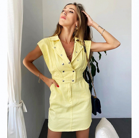 Noutati - Sarafan din denim galben cu nasturi metalici