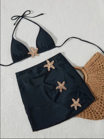 Articole si haine de plaja - Set 3 piese sutien + chilot + fusta