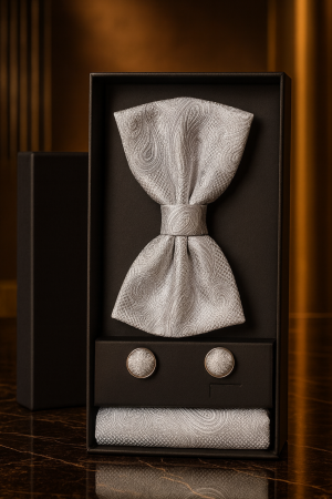 Accesorii Barbati - Set Bărbătesc Papion + Butoni + Batistă – Arctic Sovereign