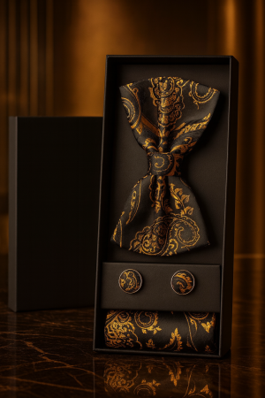 Accesorii Barbati - Set Bărbătesc Papion + Butoni + Batistă – Aurelius NIght