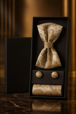 Accesorii Barbati - Set Bărbătesc Papion + Butoni + Batistă –  Aurum Prestige