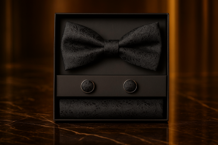 Set Bărbătesc Papion + Butoni + Batistă – Black Emperor [1]