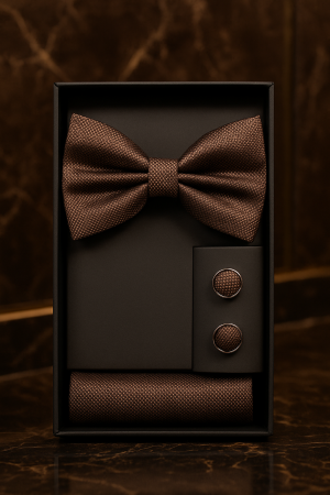 Accesorii Barbati - Set Bărbătesc Papion + Butoni + Batistă – Bronze Sovereign