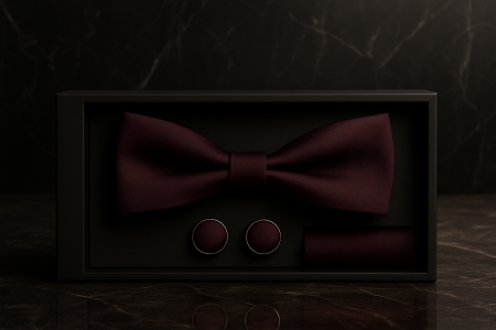 Set Bărbătesc Papion + Butoni + Batistă – Burgundy Sovereign [1]