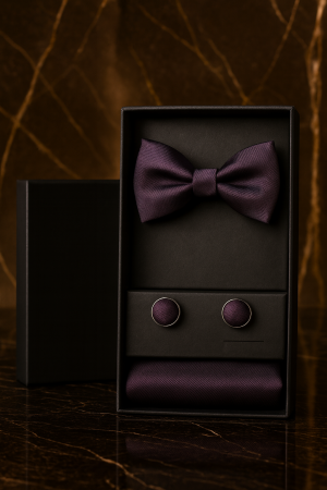 Accesorii Barbati - Set Bărbătesc Papion + Butoni + Batistă – Burgundy Sovereign