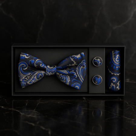 Set Bărbătesc Papion + Butoni + Batistă –  Regalis Nocturne [1]