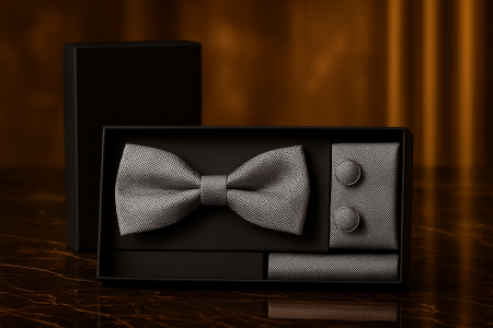 Set Bărbătesc Papion + Butoni + Batistă – Silver Executive [1]