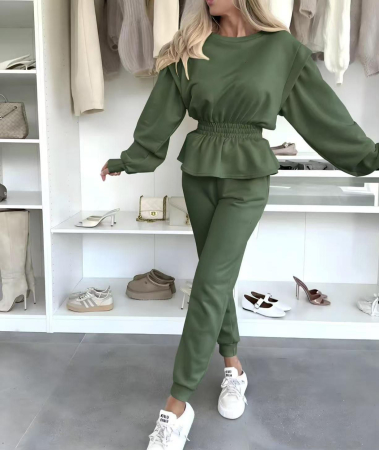 Treninguri si Compleuri - Set casual dama cu talie elastică – Urban Soft Kaki