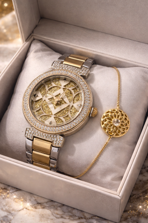 Noutati - Set Ceas + Bratara dama - Golden Lotus Set