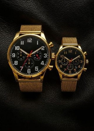 Accesorii si Bijuterii - Set Ceasuri Premium pentru Cuplu – Black Dial & Golden Mesh