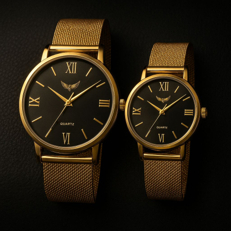 Accesorii si Bijuterii - Set Ceasuri Premium pentru Cuplu – Black & Gold Classic Edition