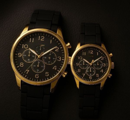 Accesorii si Bijuterii - Set Ceasuri Premium pentru Cuplu – Black & Gold Elegant Edition